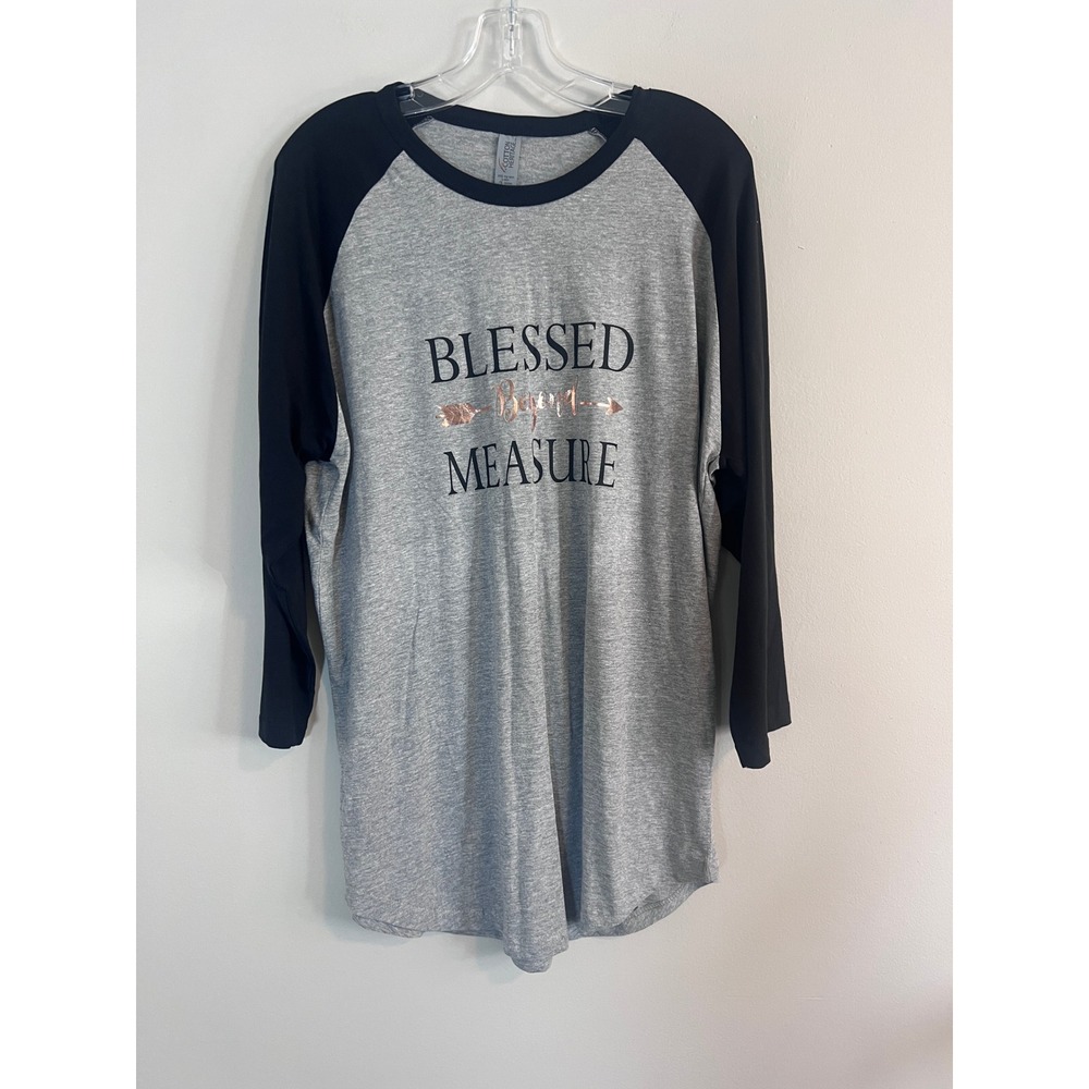Cotton Heritage Blessed Beyond Measure Raglan Tee Grey Black L NWT